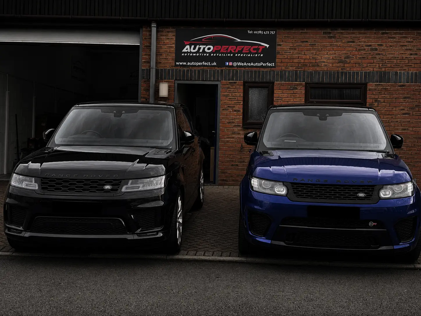 Two Range Rovers outside the AutoPerfect workshop in Stone, Staffordshire