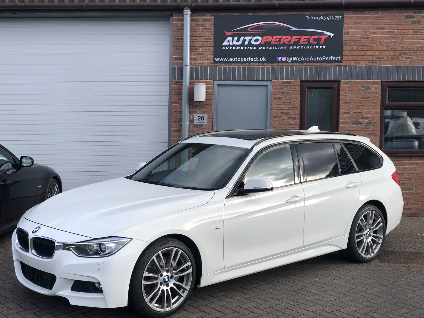 BMW 3 Series estate with a bumper respray outside the AutoPerfect unit, Stone